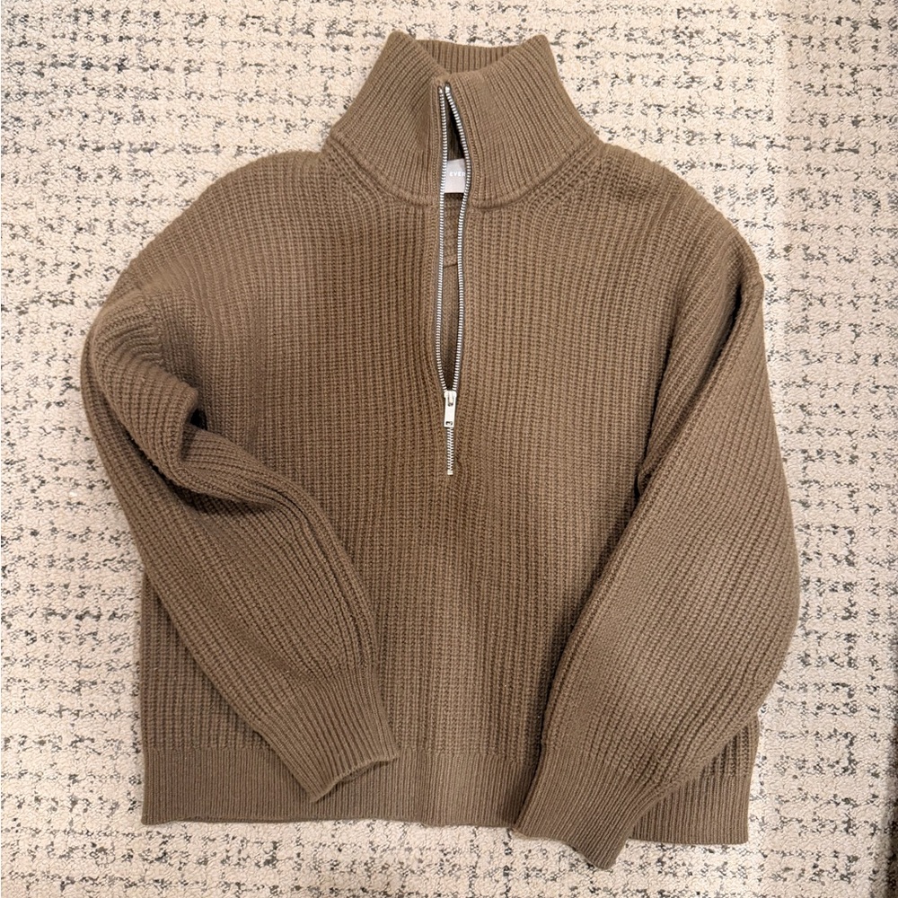 Everlane Green 100% Wool Ribbed Half-Zip Sweater